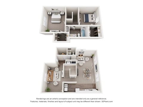 Floor plan for 2 beds, 1.5 baths, 1500 sqft